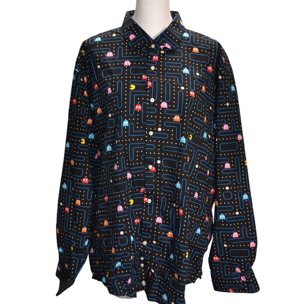 OppoSuits Pac-Man Button Down Shirt Mens 2XL Black Tailored Fit Retro Gaming Fun